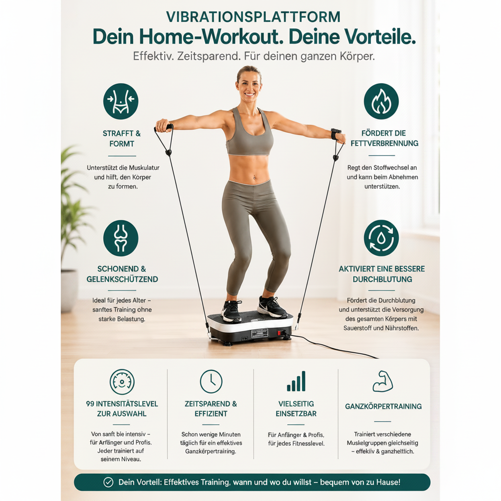 Vibrations-Trainingsplattform mit Zubehör & Übungsleitfaden – 99 Intensitätsstufen